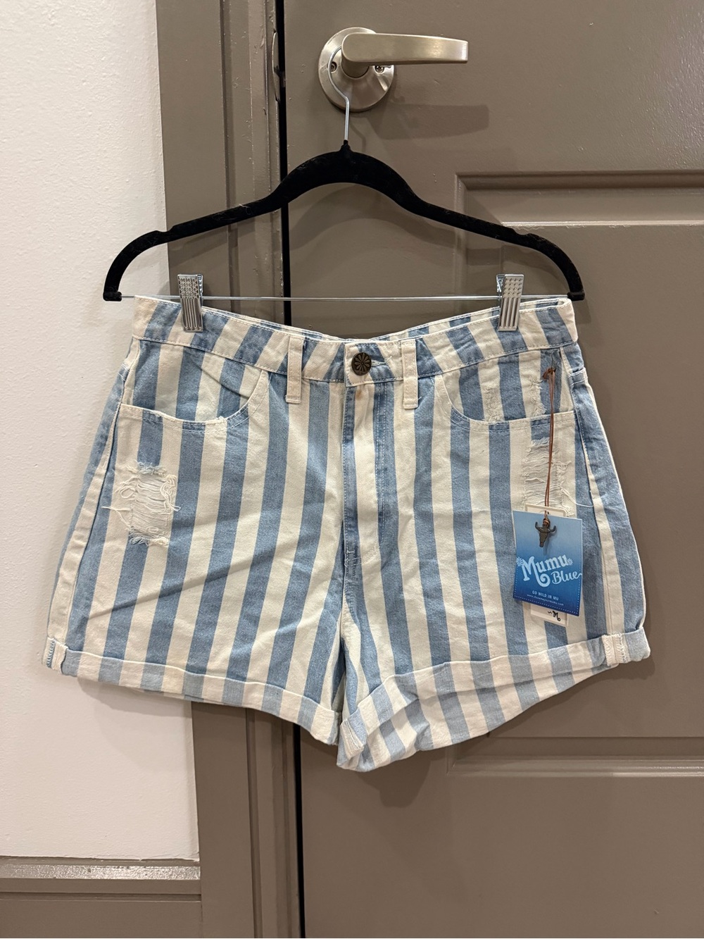MuMu Blue Striped denim Casual Women’s Shorts - Blue/White